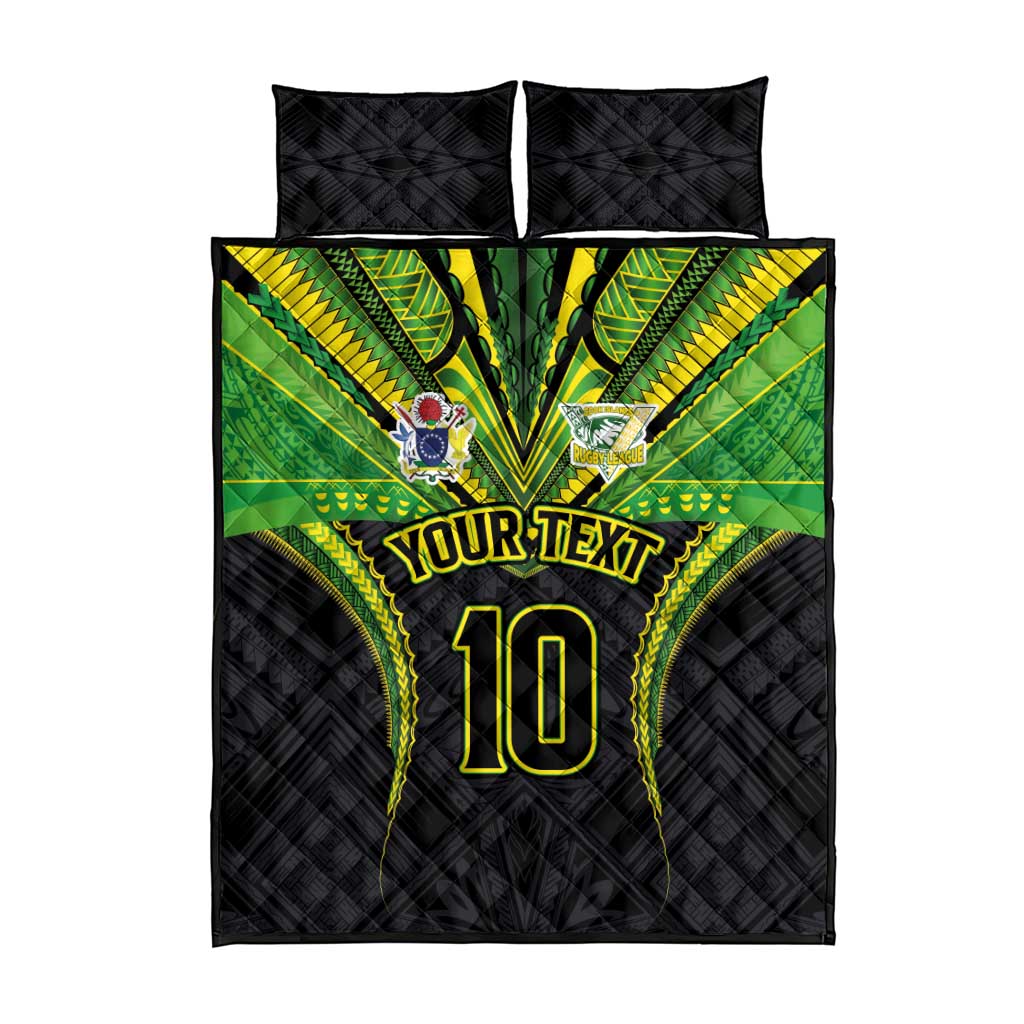 Custom Cook Islands Rugby Quilt Bed Set Tatau Art Sport Style Black Color LT03 - Polynesian Pride