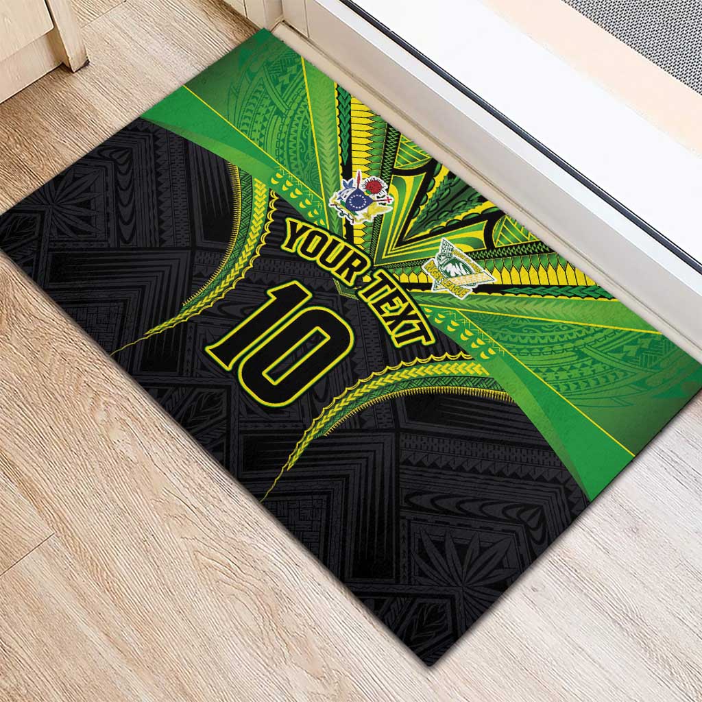 Custom Cook Islands Rugby Rubber Doormat Tatau Art Sport Style Black Color LT03 - Polynesian Pride