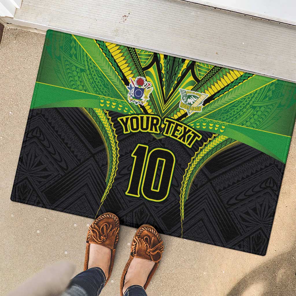 Custom Cook Islands Rugby Rubber Doormat Tatau Art Sport Style Black Color LT03 - Polynesian Pride