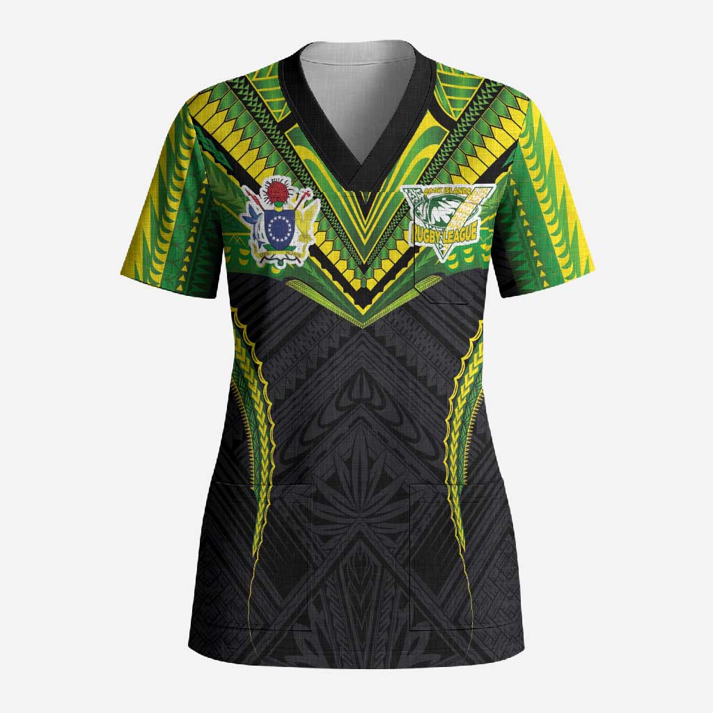 Custom Cook Islands Rugby Scrub Top Tatau Art Sport Style Black Color LT03 Adult Black - Polynesian Pride