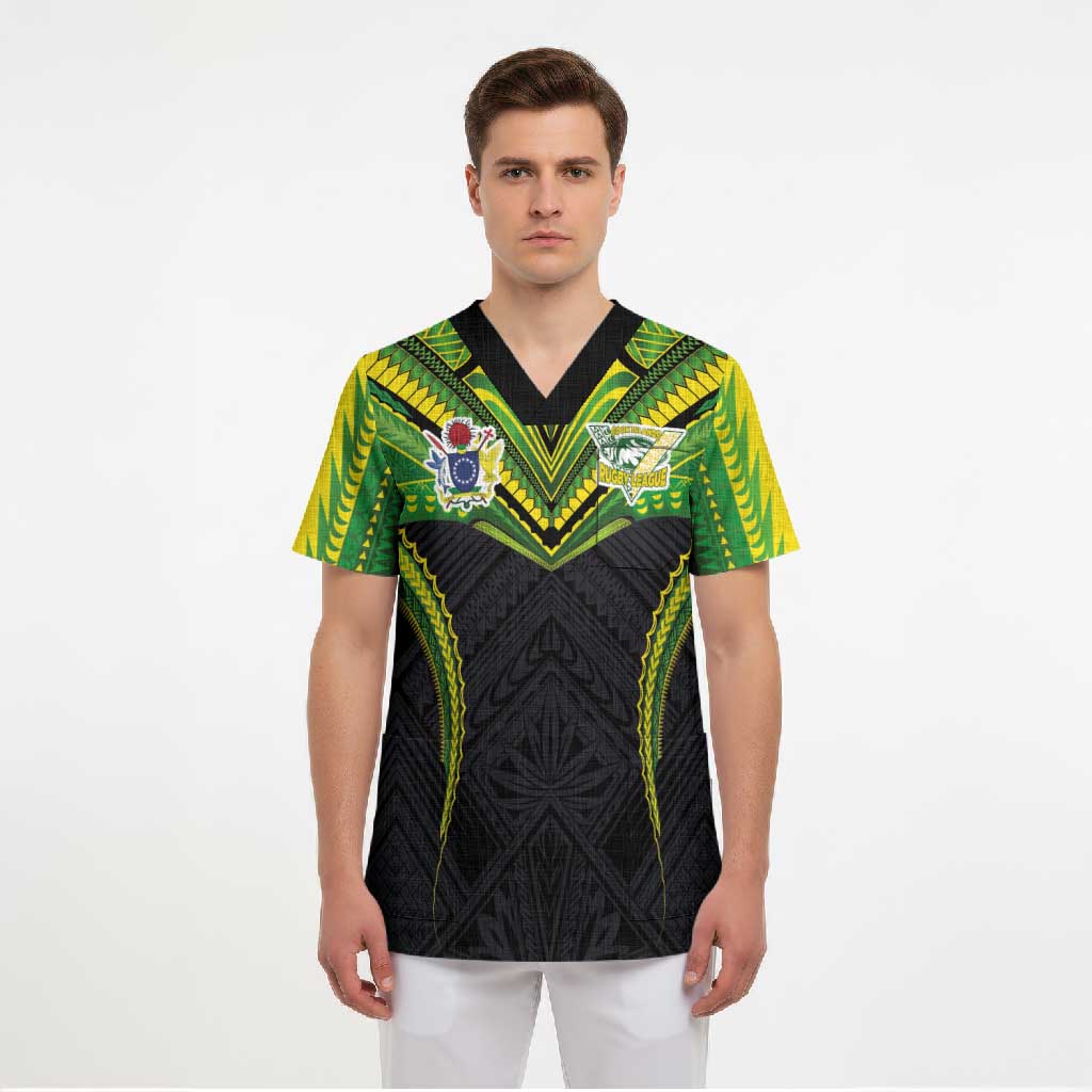 Custom Cook Islands Rugby Scrub Top Tatau Art Sport Style Black Color LT03 - Polynesian Pride