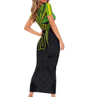 Custom Cook Islands Rugby Short Sleeve Bodycon Dress Tatau Art Sport Style Black Color LT03 - Polynesian Pride