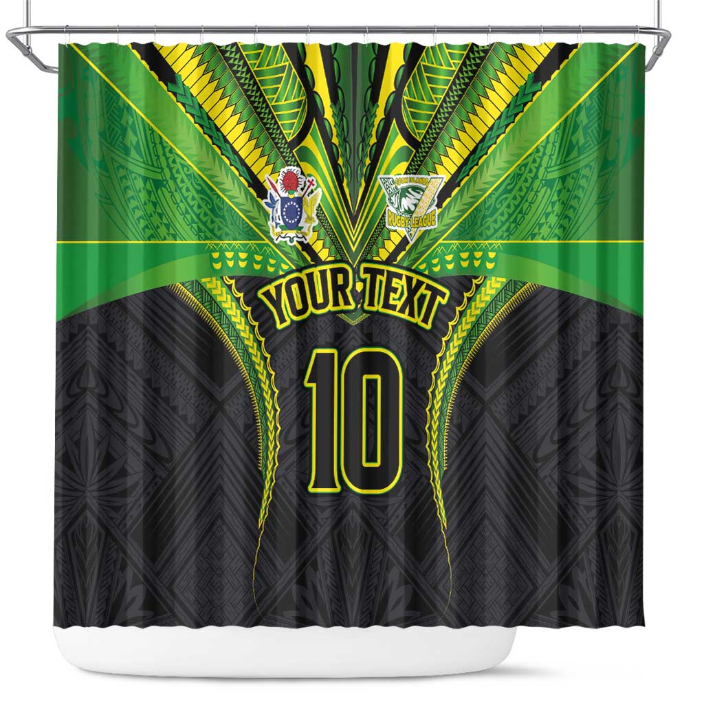 Custom Cook Islands Rugby Shower Curtain Tatau Art Sport Style Black Color LT03 Black - Polynesian Pride