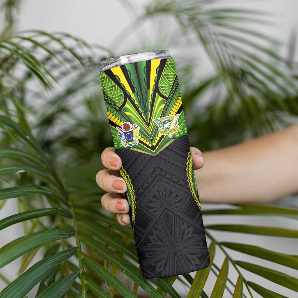 Custom Cook Islands Rugby Skinny Tumbler Tatau Art Sport Style Black Color