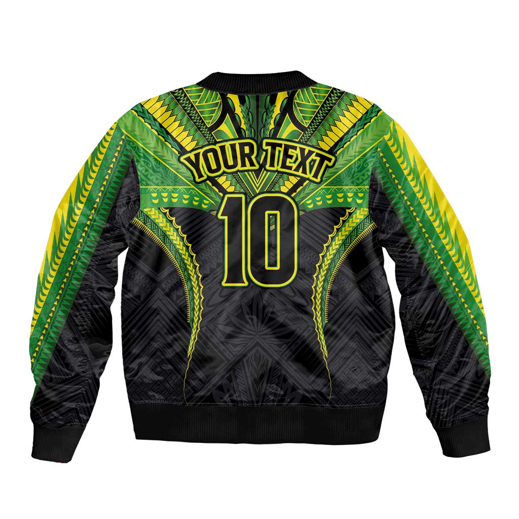 Custom Cook Islands Rugby Sleeve Zip Bomber Jacket Tatau Art Sport Style Black Color LT03 - Polynesian Pride