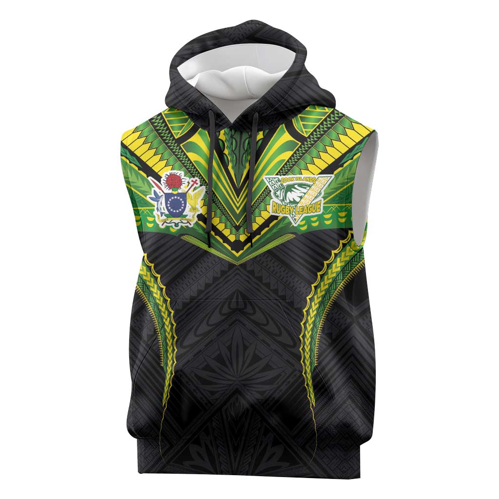 Custom Cook Islands Rugby Sleeveless Hoodie Tatau Art Sport Style Black Color LT03 Black - Polynesian Pride