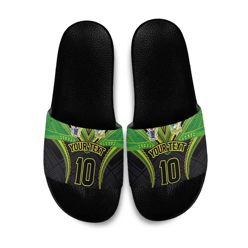 Custom Cook Islands Rugby Slide Sandals Tatau Art Sport Style Black Color LT03 Black - Polynesian Pride