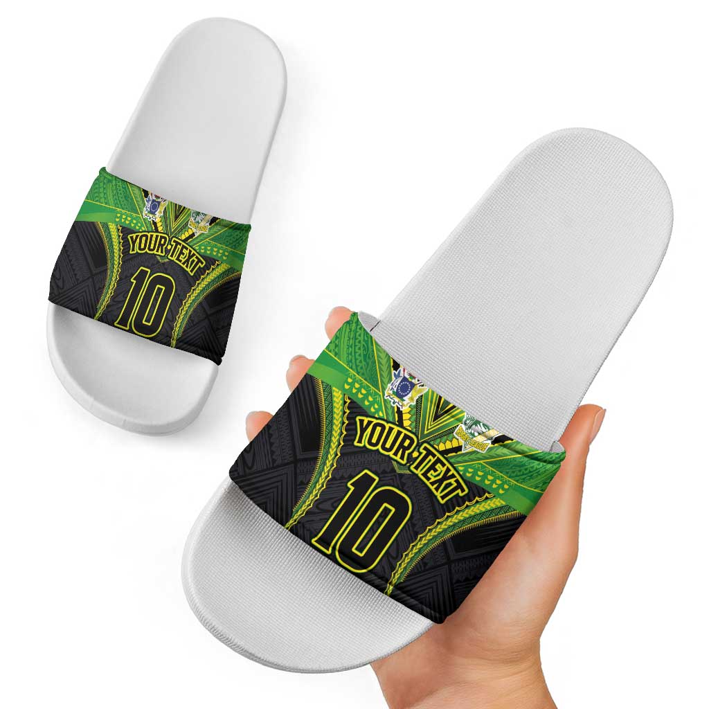 Custom Cook Islands Rugby Slide Sandals Tatau Art Sport Style Black Color LT03 - Polynesian Pride