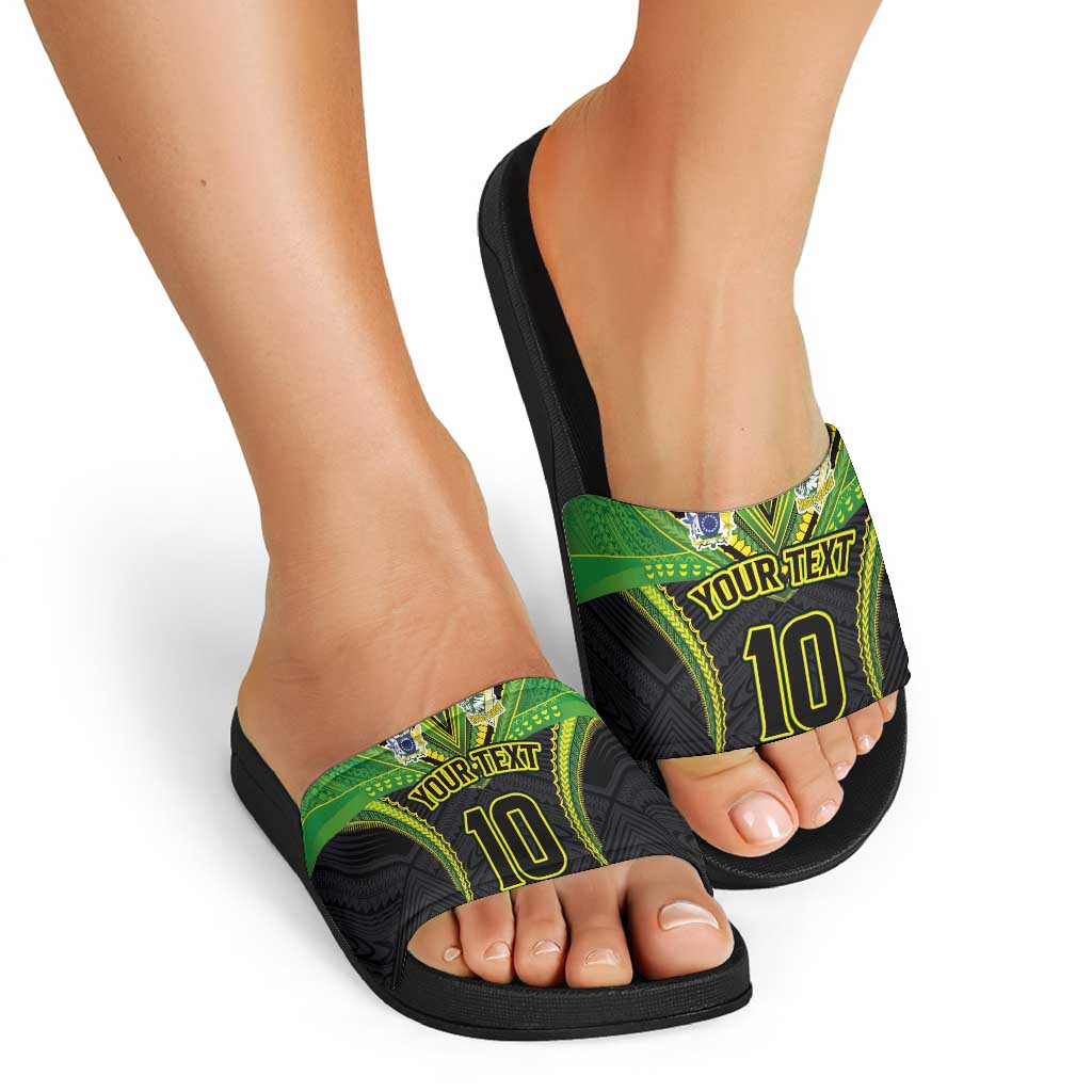 Custom Cook Islands Rugby Slide Sandals Tatau Art Sport Style Black Color LT03 - Polynesian Pride