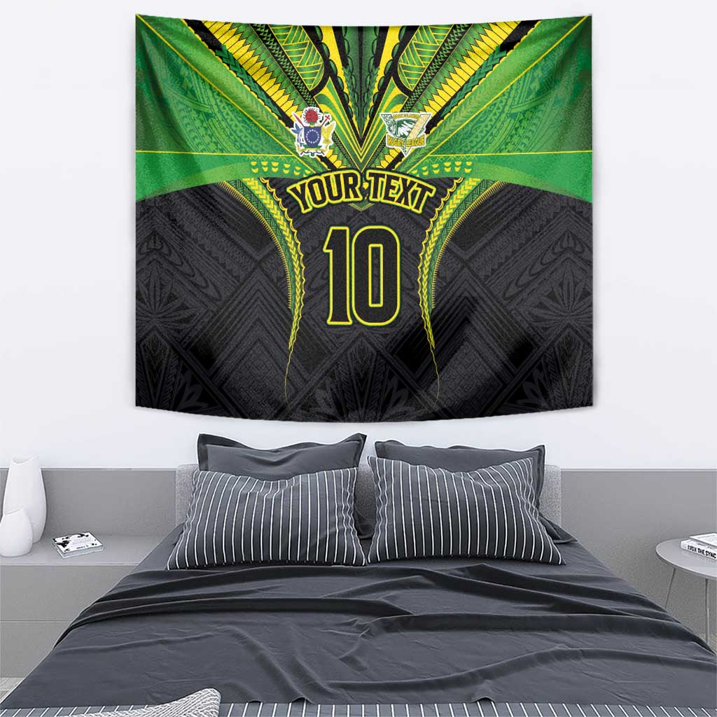 Custom Cook Islands Rugby Tapestry Tatau Art Sport Style Black Color LT03 - Polynesian Pride