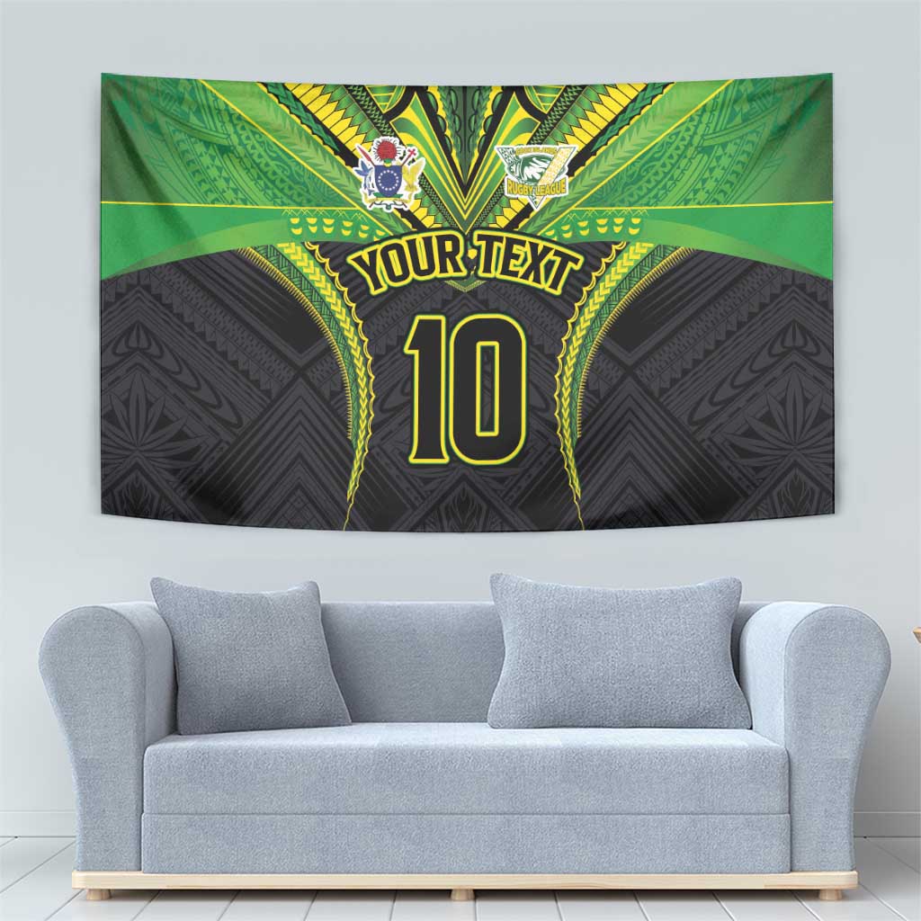 Custom Cook Islands Rugby Tapestry Tatau Art Sport Style Black Color LT03 - Polynesian Pride