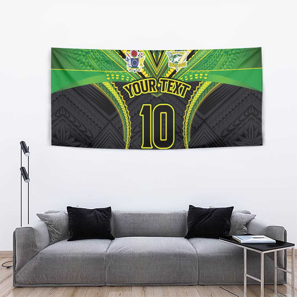 Custom Cook Islands Rugby Tapestry Tatau Art Sport Style Black Color LT03 - Polynesian Pride