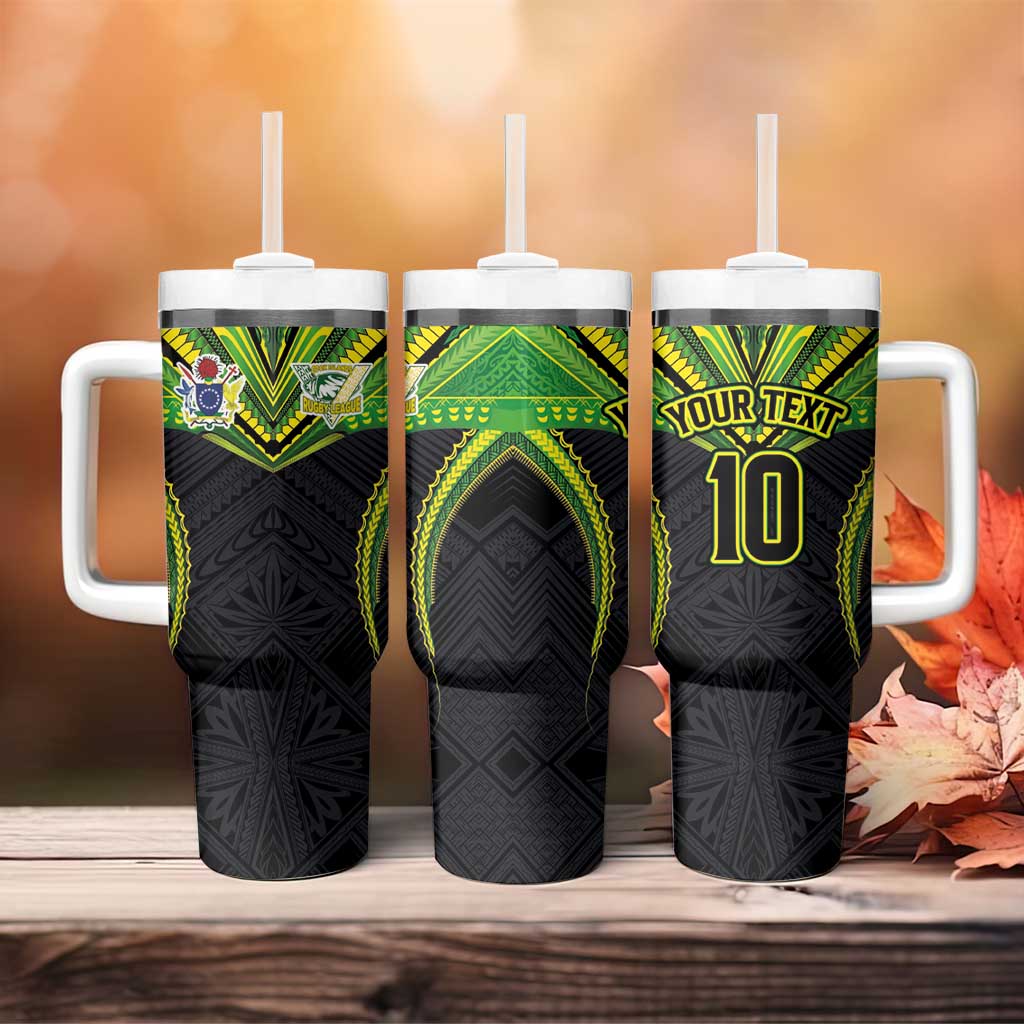 Custom Cook Islands Rugby Tumbler With Handle Tatau Art Sport Style Black Color