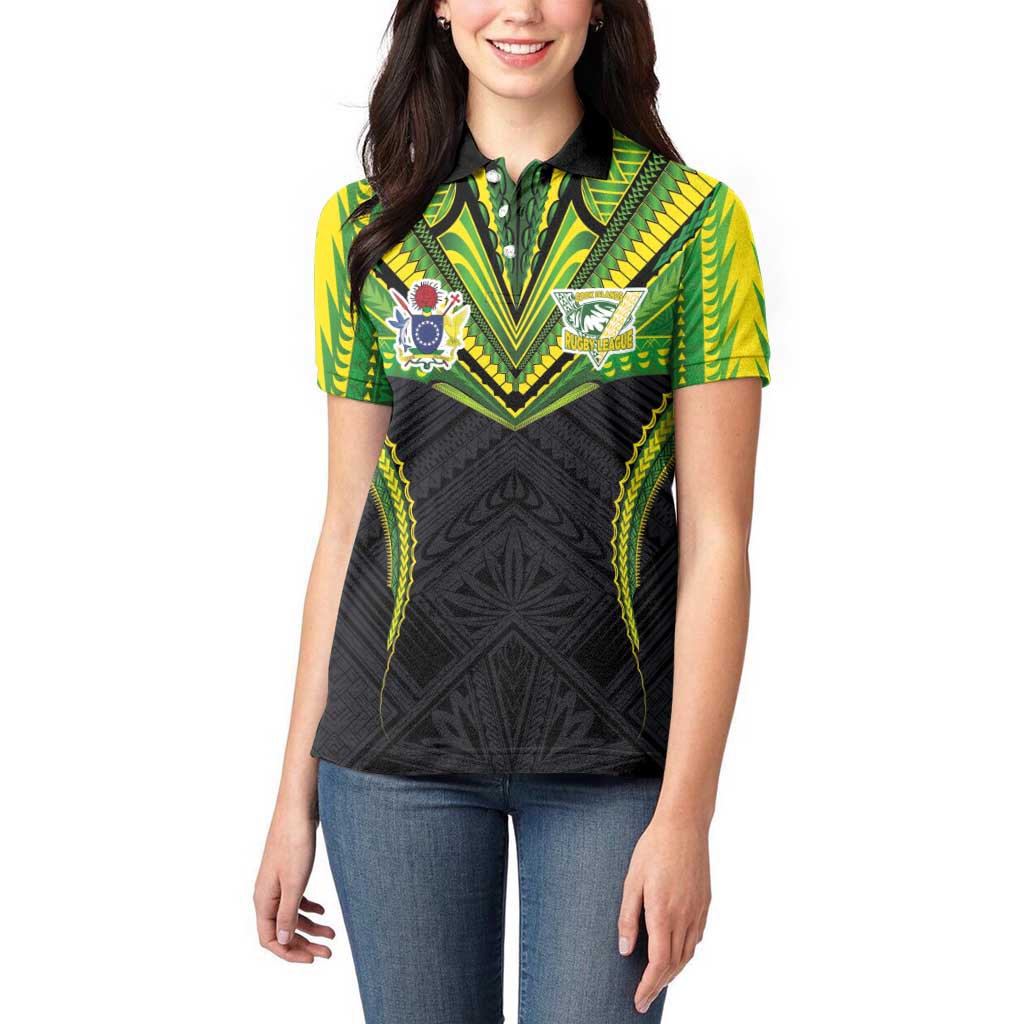 Custom Cook Islands Rugby Women Polo Shirt Tatau Art Sport Style Black Color