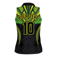 Custom Cook Islands Rugby Women Sleeveless Polo Shirt Tatau Art Sport Style Black Color