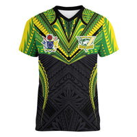 Custom Cook Islands Rugby Women V-Neck T-Shirt Tatau Art Sport Style Black Color