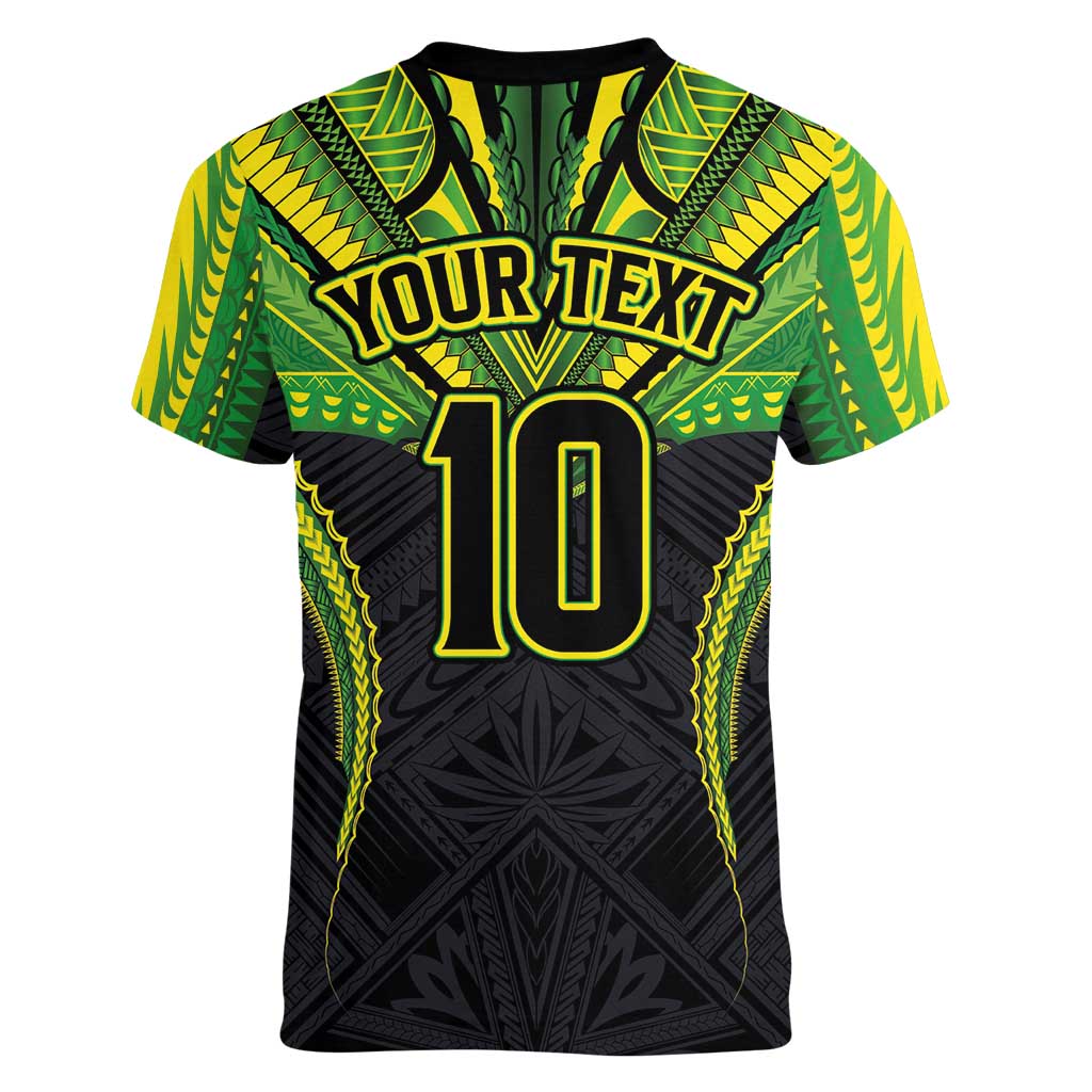 Custom Cook Islands Rugby Women V-Neck T-Shirt Tatau Art Sport Style Black Color