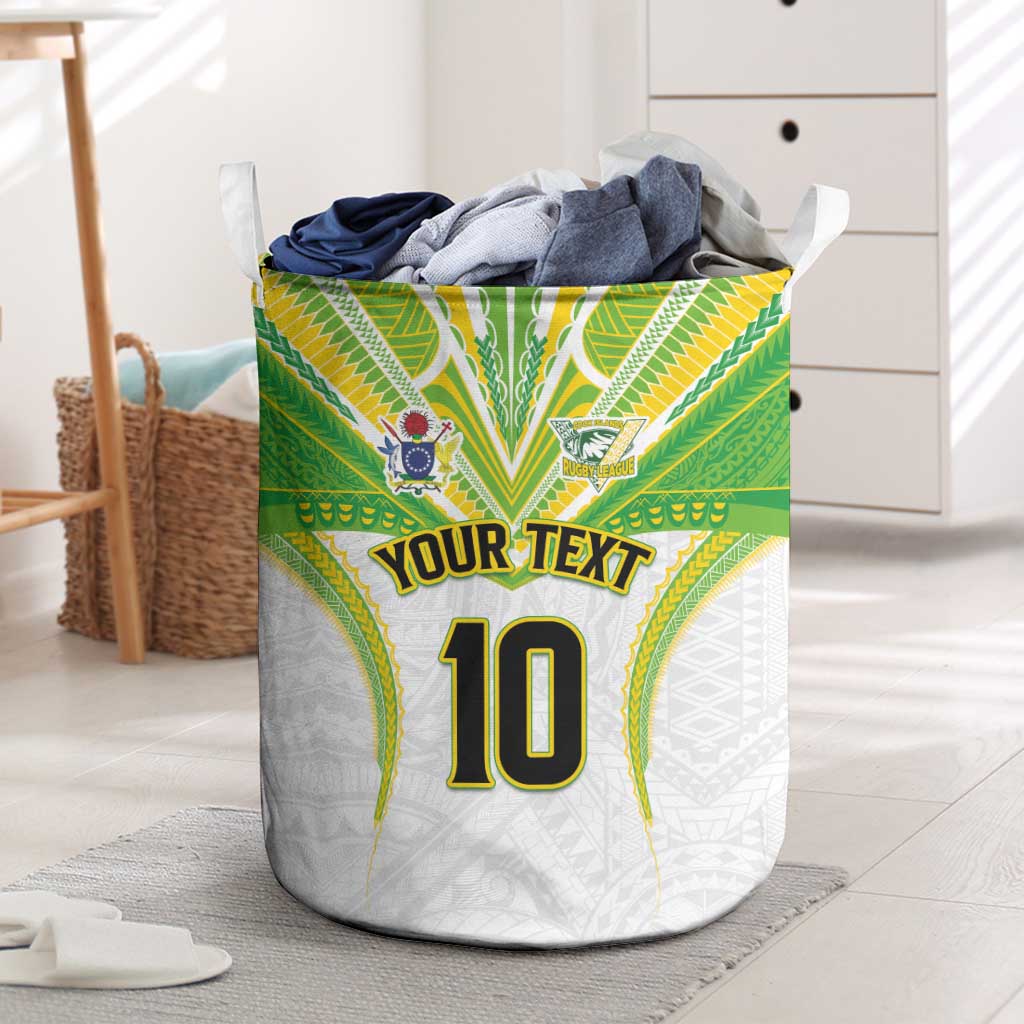 Custom Cook Islands Rugby Laundry Basket Tatau Art Sport Style White Color LT03 White - Polynesian Pride