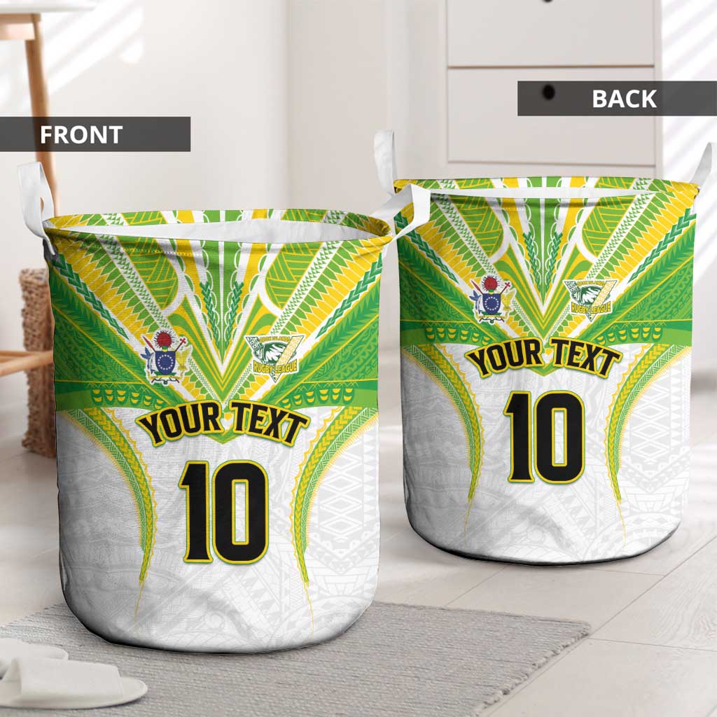 Custom Cook Islands Rugby Laundry Basket Tatau Art Sport Style White Color LT03 - Polynesian Pride
