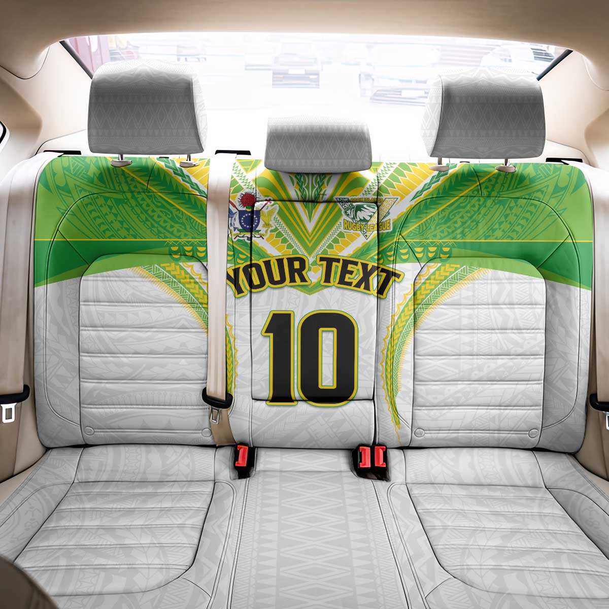 Custom Cook Islands Rugby Back Car Seat Cover Tatau Art Sport Style White Color LT03 - Polynesian Pride