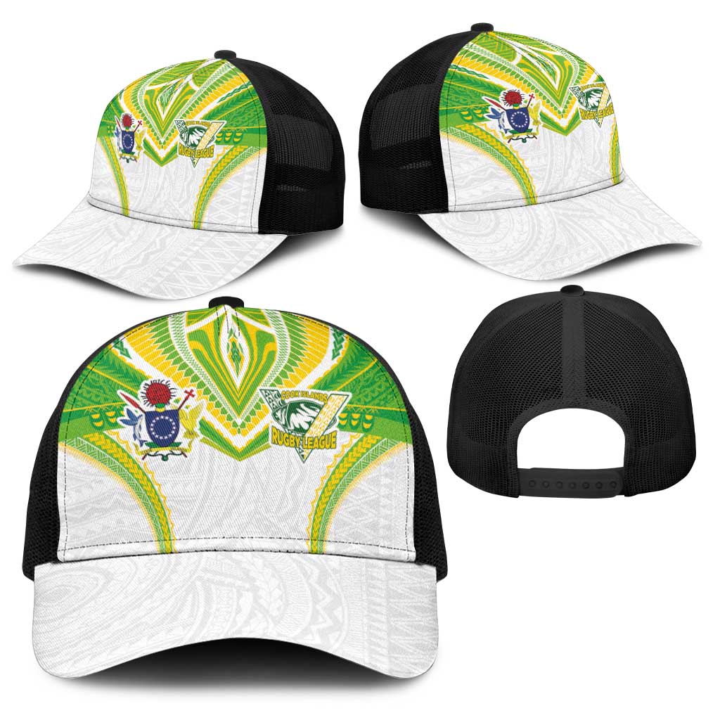 Cook Islands Rugby Baseball Net Cap Tatau Art Sport Style White Color LT03 - Polynesian Pride