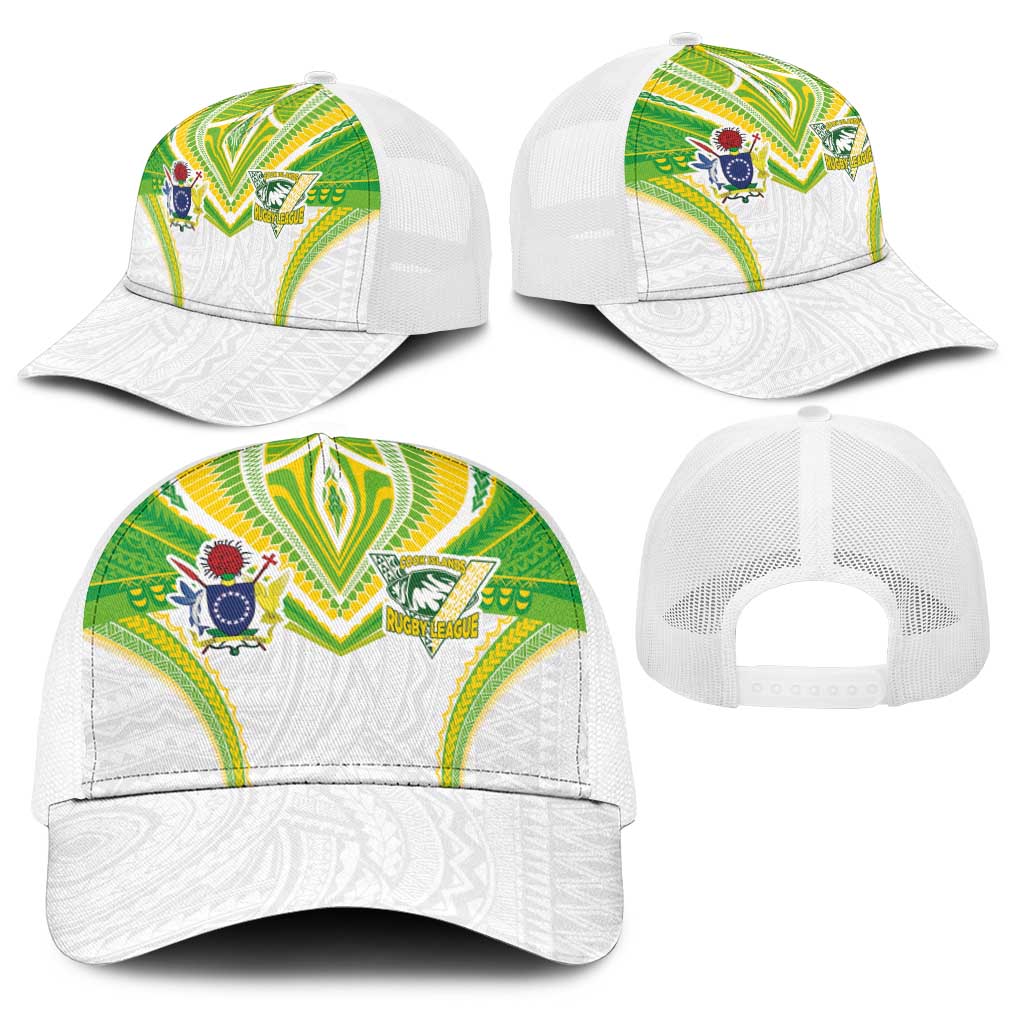 Cook Islands Rugby Baseball Net Cap Tatau Art Sport Style White Color LT03 - Polynesian Pride