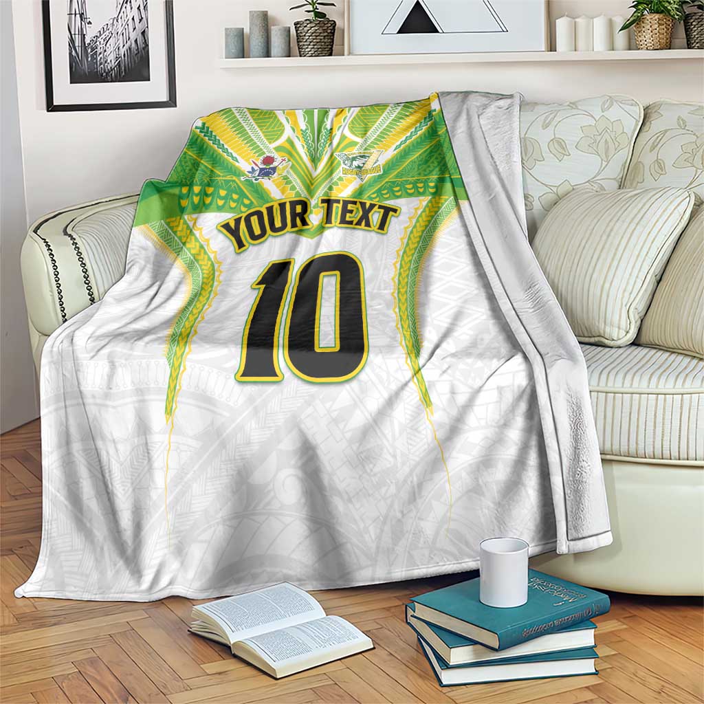 Custom Cook Islands Rugby Blanket Tatau Art Sport Style White Color