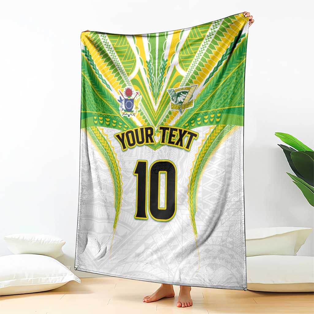 Custom Cook Islands Rugby Blanket Tatau Art Sport Style White Color