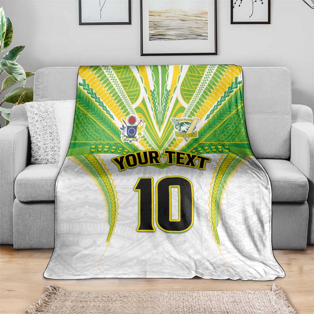 Custom Cook Islands Rugby Blanket Tatau Art Sport Style White Color