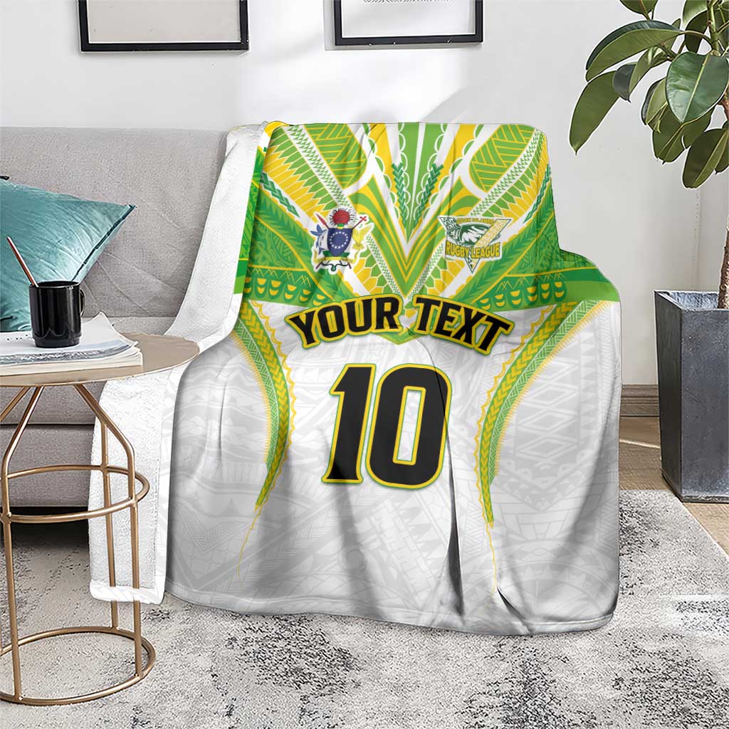 Custom Cook Islands Rugby Blanket Tatau Art Sport Style White Color