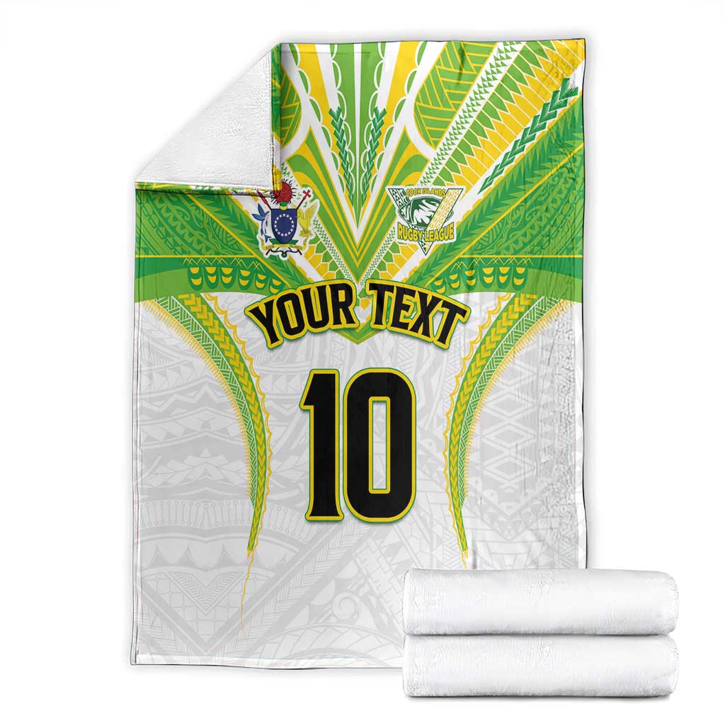 Custom Cook Islands Rugby Blanket Tatau Art Sport Style White Color