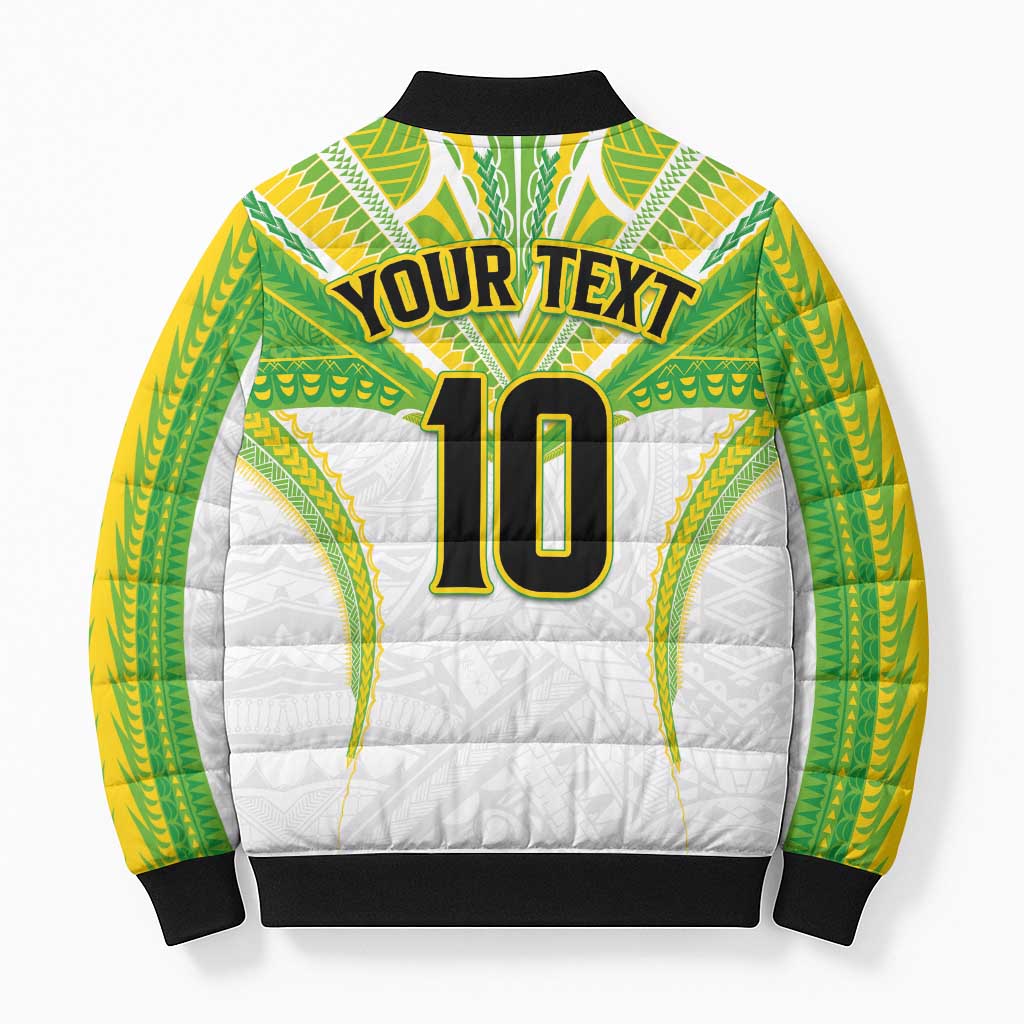 Custom Cook Islands Rugby Bomber Puffer Jacket Tatau Art Sport Style White Color LT03 - Polynesian Pride