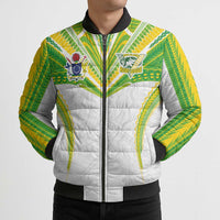 Custom Cook Islands Rugby Bomber Puffer Jacket Tatau Art Sport Style White Color LT03 - Polynesian Pride