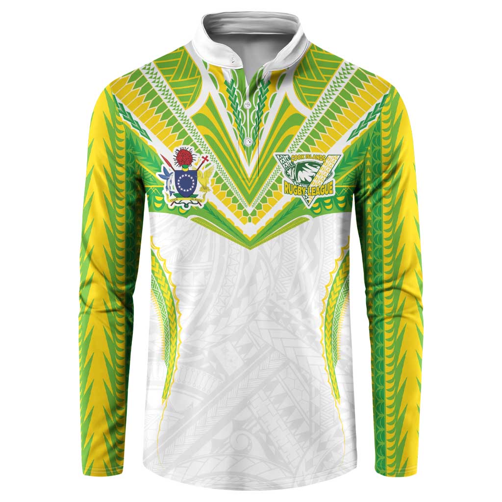Custom Cook Islands Rugby Button Sweatshirt Tatau Art Sport Style White Color