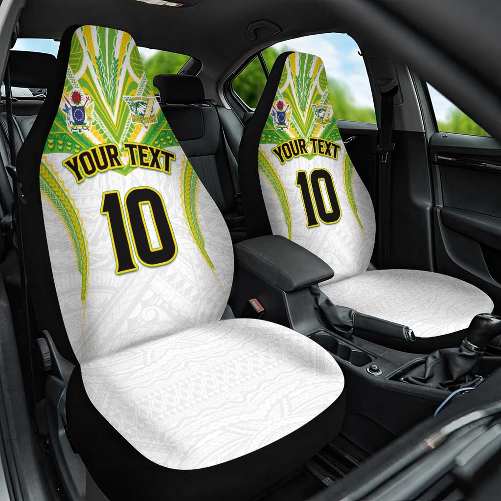 Custom Cook Islands Rugby Car Seat Cover Tatau Art Sport Style White Color