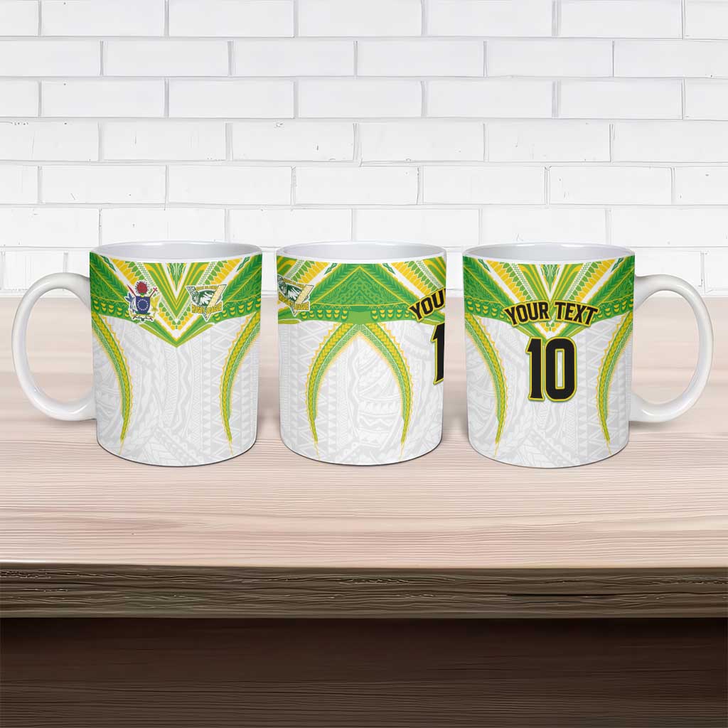 Custom Cook Islands Rugby Ceramic Mug Tatau Art Sport Style White Color LT03 - Polynesian Pride