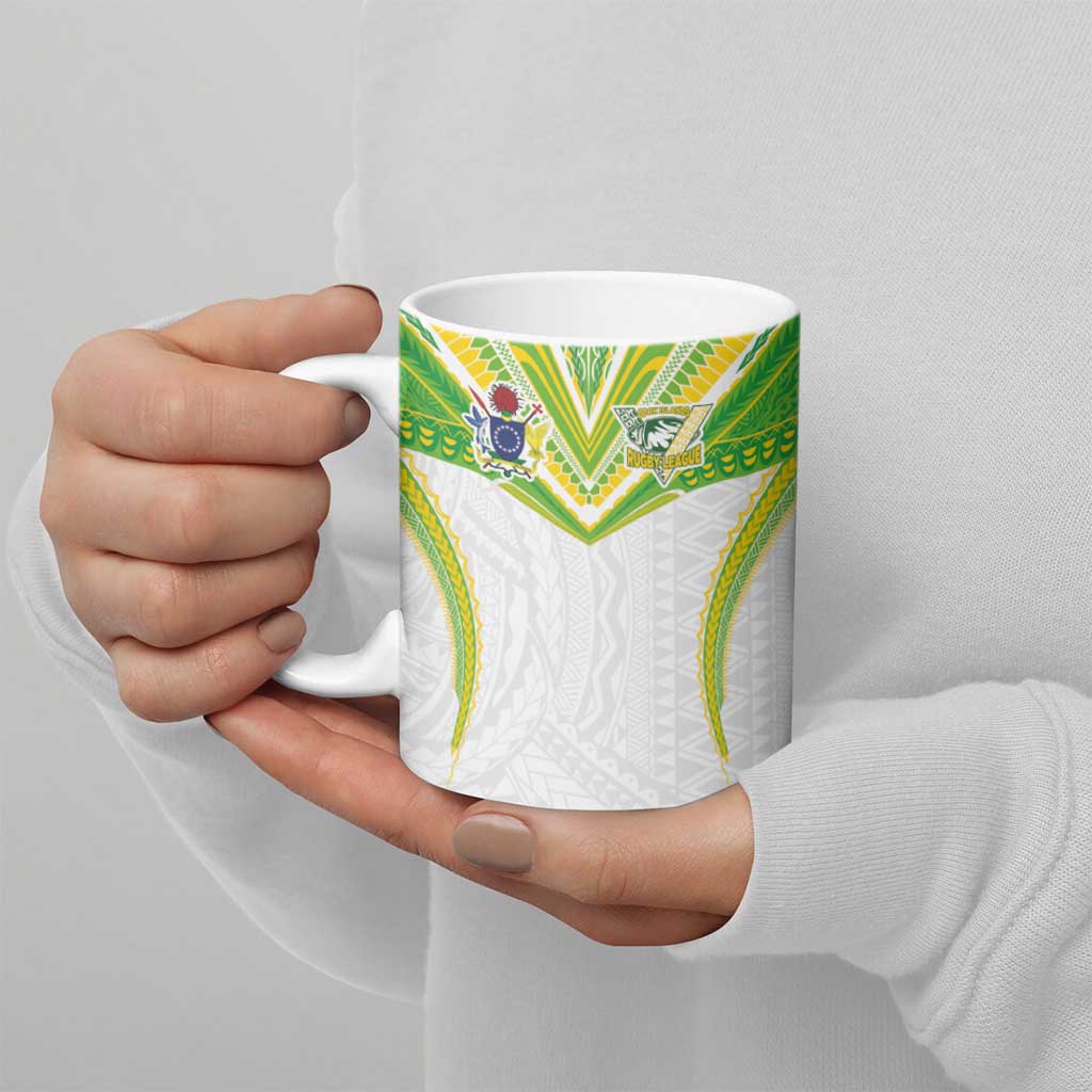 Custom Cook Islands Rugby Ceramic Mug Tatau Art Sport Style White Color LT03 - Polynesian Pride