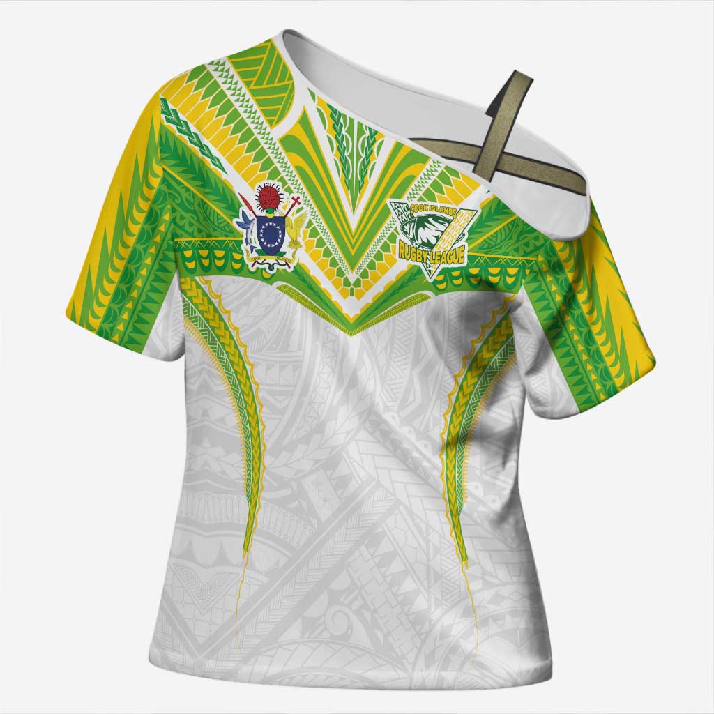 Custom Cook Islands Rugby Cross Shoulder Shirt Tatau Art Sport Style White Color LT03 Female White - Polynesian Pride