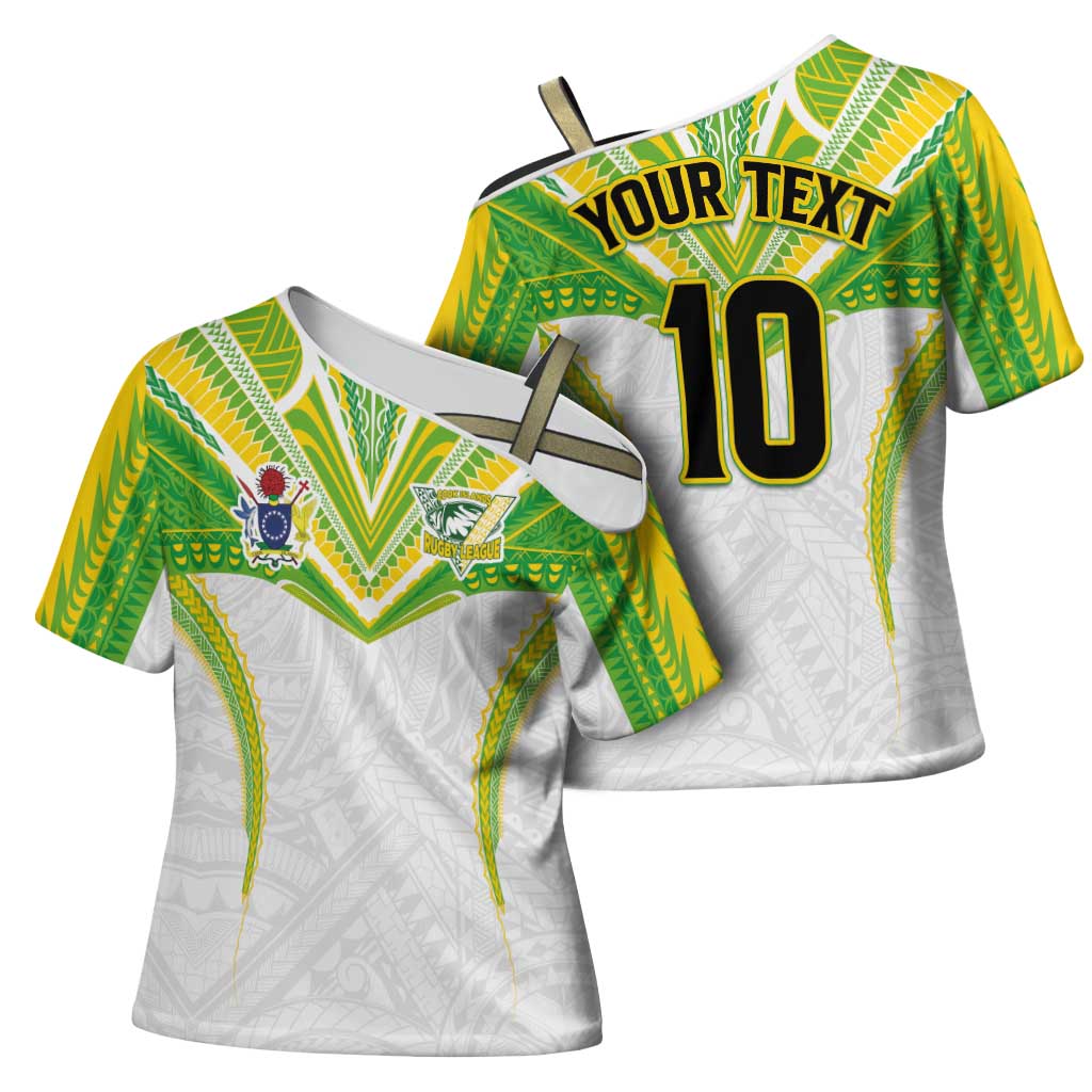 Custom Cook Islands Rugby Cross Shoulder Shirt Tatau Art Sport Style White Color LT03 - Polynesian Pride