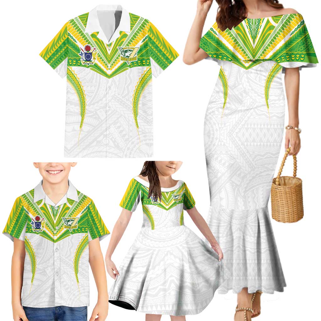 Custom Cook Islands Rugby Family Matching Mermaid Dress and Hawaiian Shirt Tatau Art Sport Style White Color LT03 - Polynesian Pride