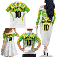 Custom Cook Islands Rugby Family Matching Off The Shoulder Long Sleeve Dress and Hawaiian Shirt Tatau Art Sport Style White Color