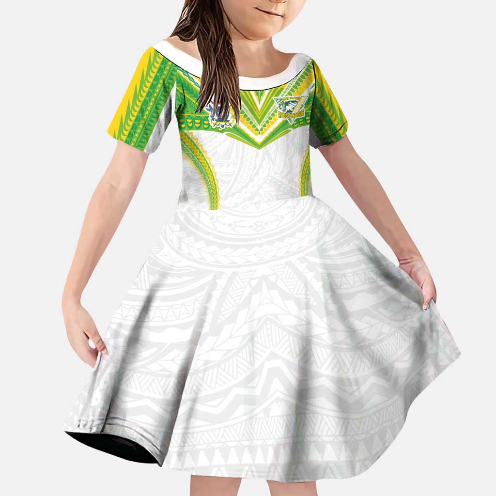 Custom Cook Islands Rugby Family Matching Off Shoulder Maxi Dress and Hawaiian Shirt Tatau Art Sport Style White Color