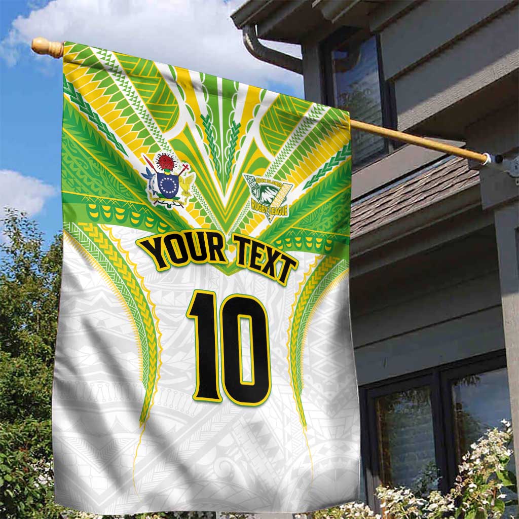 Custom Cook Islands Rugby Garden Flag Tatau Art Sport Style White Color LT03 - Polynesian Pride