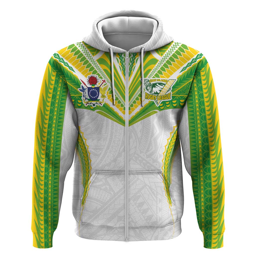 Custom Cook Islands Rugby Hoodie Tatau Art Sport Style White Color LT03 Zip Hoodie White - Polynesian Pride