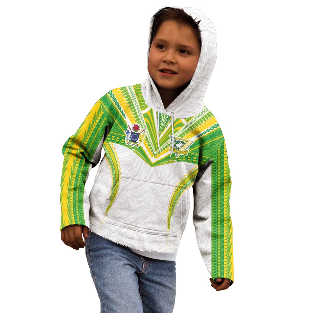 Custom Cook Islands Rugby Kid Hoodie Tatau Art Sport Style White Color