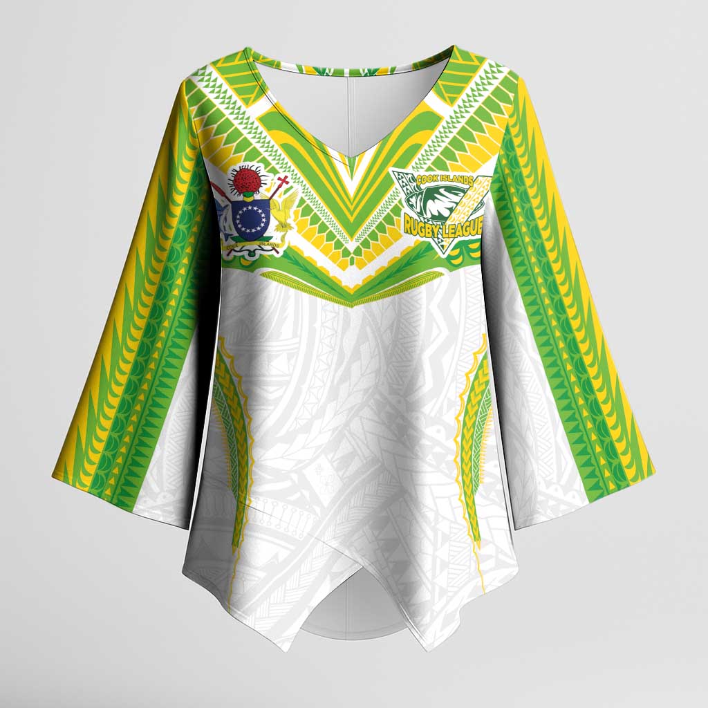 Custom Cook Islands Rugby Kimono Sleeve Blouse Tatau Art Sport Style White Color