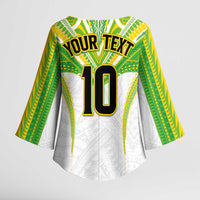 Custom Cook Islands Rugby Kimono Sleeve Blouse Tatau Art Sport Style White Color