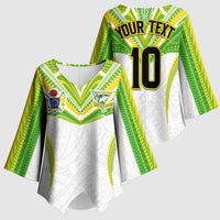 Custom Cook Islands Rugby Kimono Sleeve Blouse Tatau Art Sport Style White Color