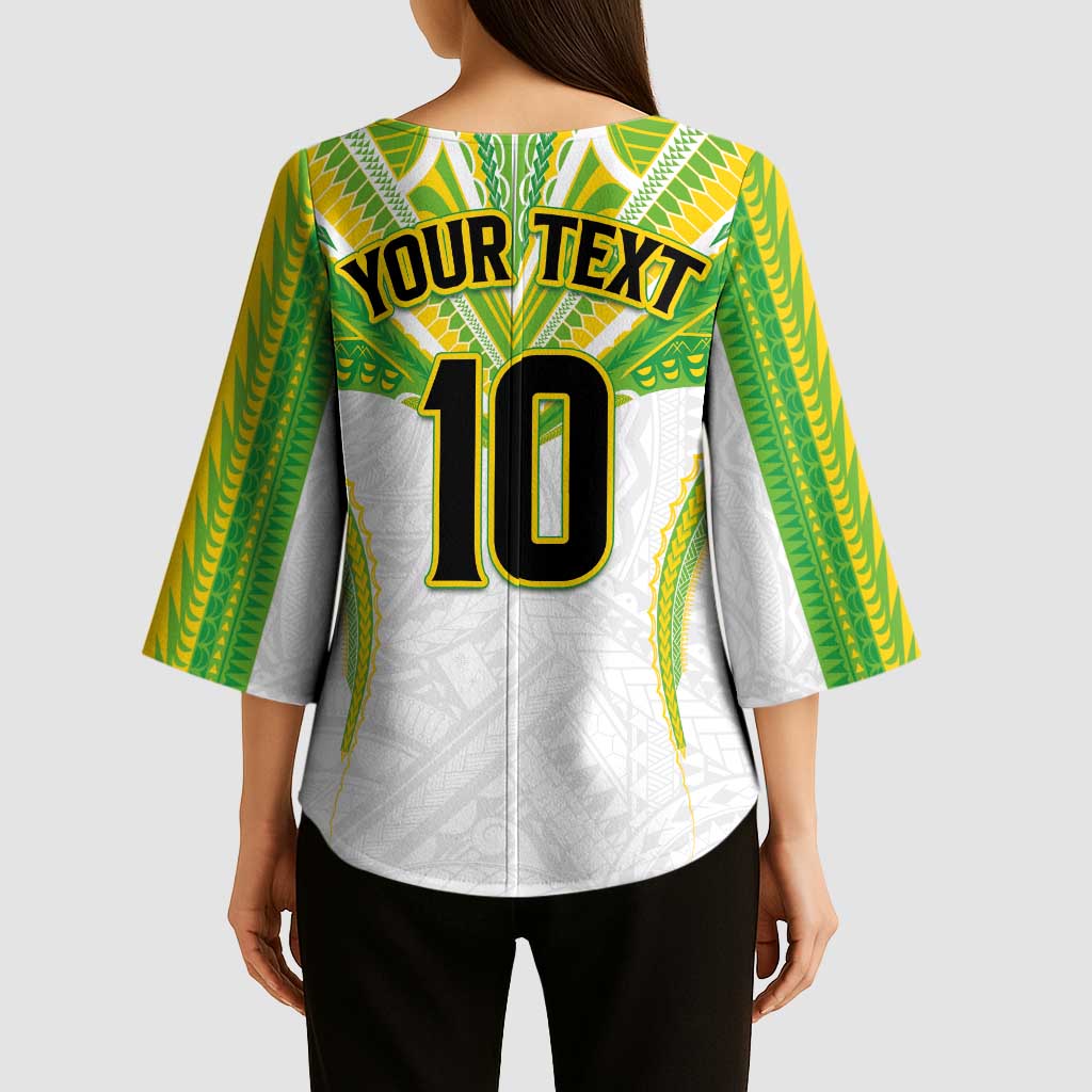 Custom Cook Islands Rugby Kimono Sleeve Blouse Tatau Art Sport Style White Color
