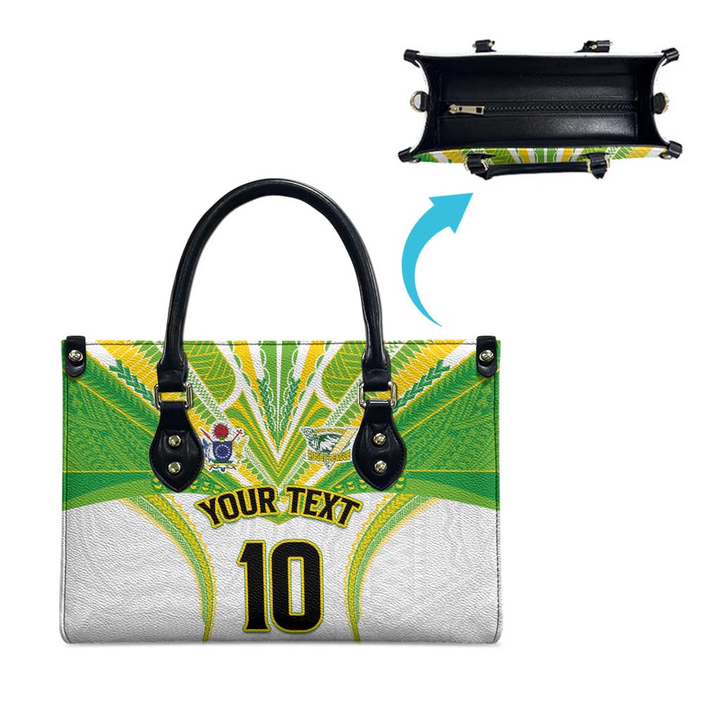 Custom Cook Islands Rugby Leather Bag Tatau Art Sport Style White Color LT03 - Polynesian Pride